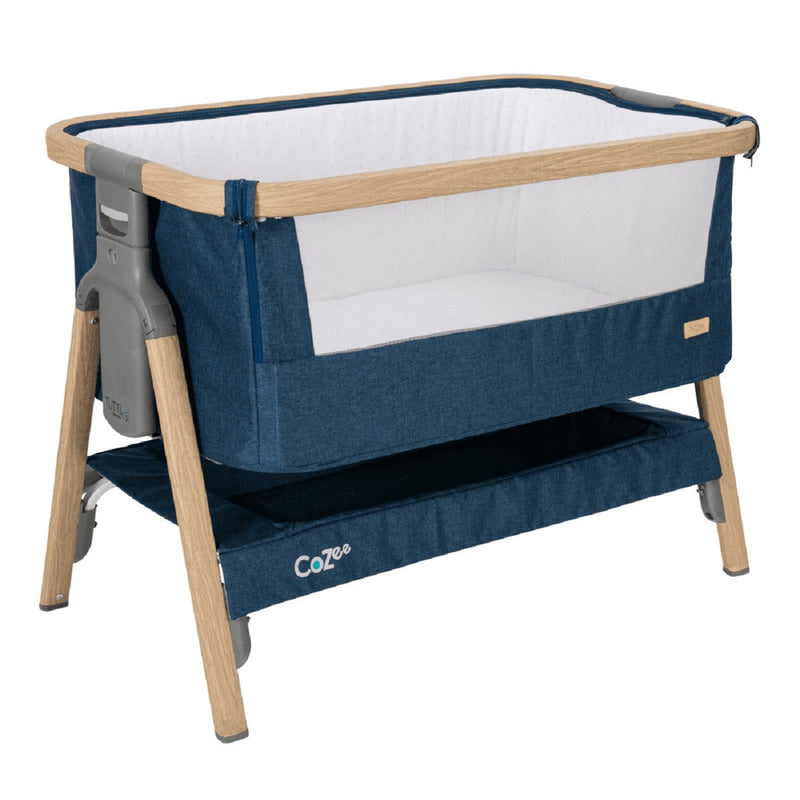 Tutti Bambini CoZee Bedside Crib - (Oak & Midnight Blue)+Fitted Sheet + Castor +Rocking Bar- BundelPack (1 year warranty)