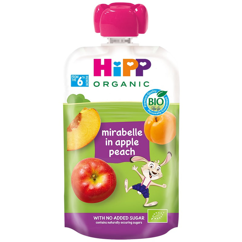 [6 Pack] Hipp Organic Mirabelle In Apple Peach Pouch Gluten Free - 100g