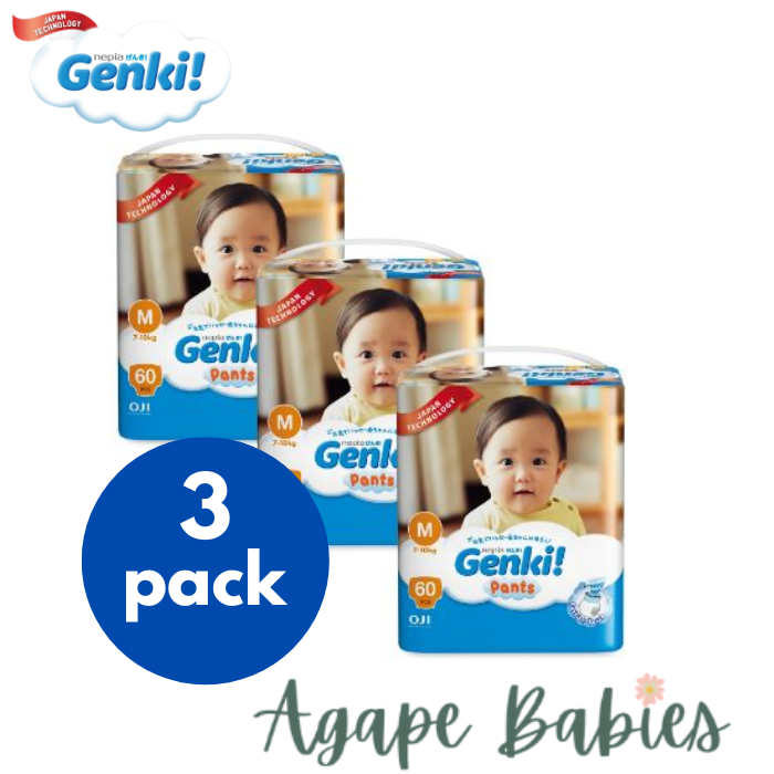 Nepia Genki Mega Pack Tape Diapers Pants M 60 (3 Packs / Cartoon) -FOC Showa Baby Wipes 99.5% Water 80s x 3packs
