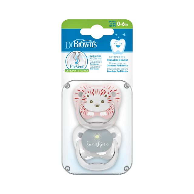 [Bundle Of 2] Dr. Brown’s Prevent Printed Shield Pacifier - Stage 1, Girl Animal Faces, 2-Pack