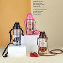 [3 Pack] Renga Migo Water Bottle With Straw And Shoulder Strap - 300ML (2 Colors)