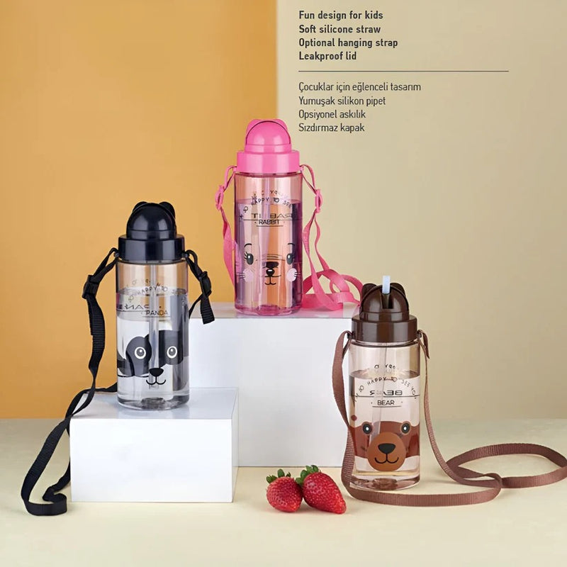 [3 Pack] Renga Migo Water Bottle With Straw And Shoulder Strap - 300ML (2 Colors)