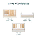 Tutti Bambini Riley Mini Cot Bed with Drawer Maple Oak/White + Foam Cot Mattress (60X120cm) - Bundle Pack