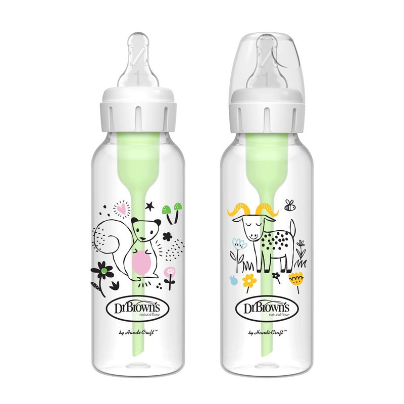 Dr. Brown’s Anti-Colic Options+™ Narrow Baby Bottle 8oz/250mL,Squirrel/ Goat, 2-Pack