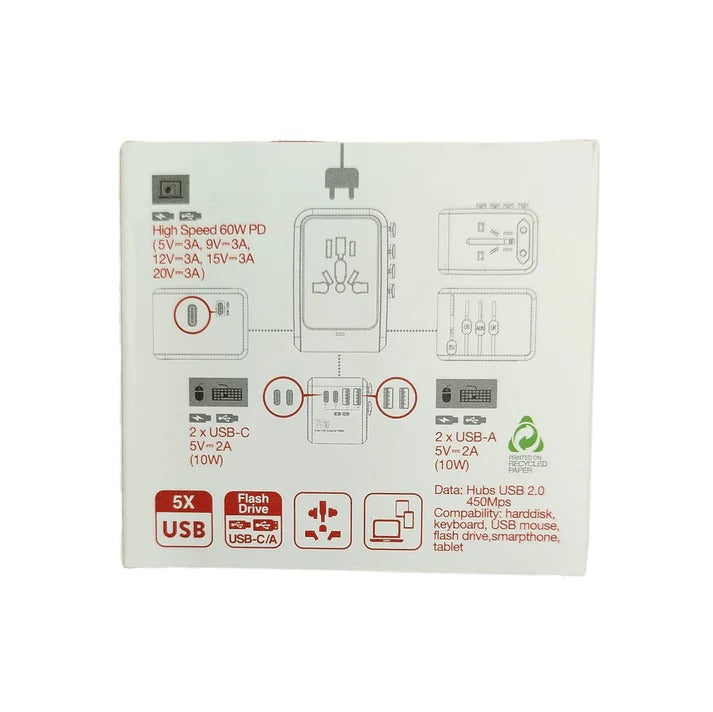 Travelmall TecADVISOR 70W 6-in-1 Multi Tool Laptop Adaptor with 5 USB Ports and Multi-functional Hubs