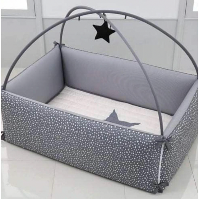 Lolbaby Microfiber Bumper Bed (L) With Hanging Toy And Canopy -4 Designs - FOC Mattress 130 x 60 cm
