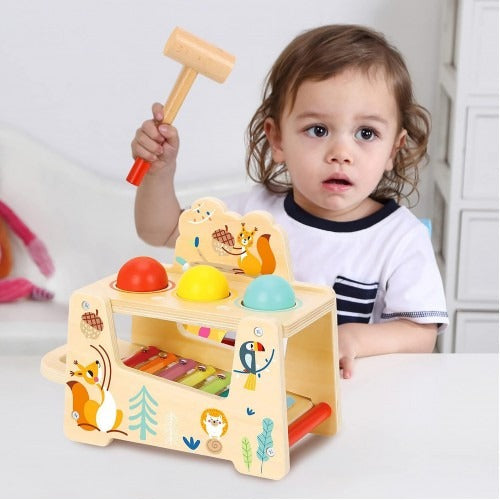Montessori Educative Learning Wooden Pound & Tap Bench Activity Toy