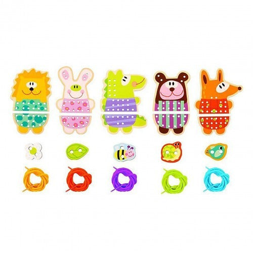 Montessori Educative Learning Wooden 5 In 1 Lacing Animals Activity Toy