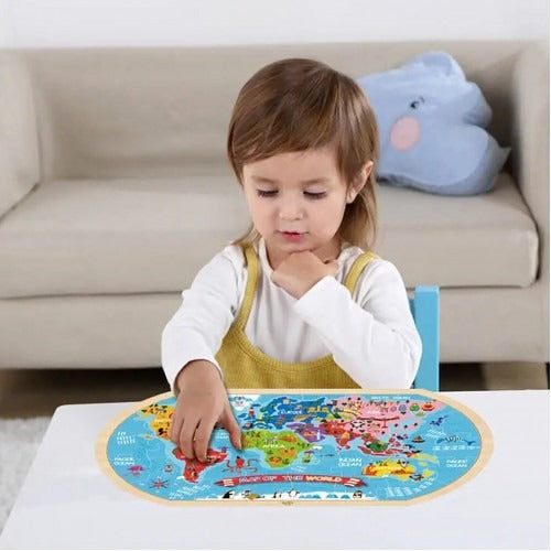 Montessori Educative Learning Wooden World Map Puzzle Activity Toy