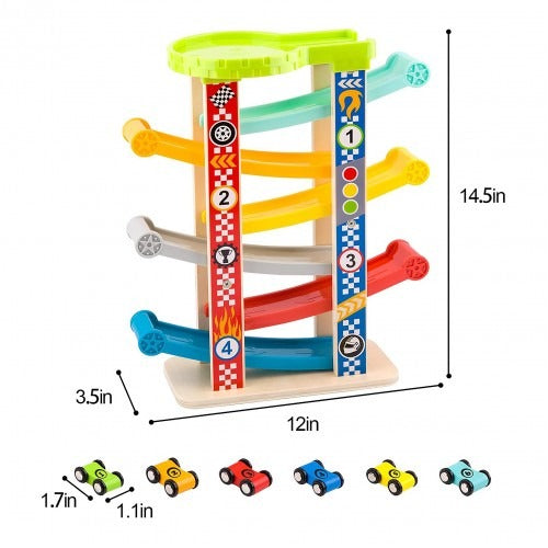 Montessori Educative Learning Wooden Car Racer Sliding Tower Activity Toy