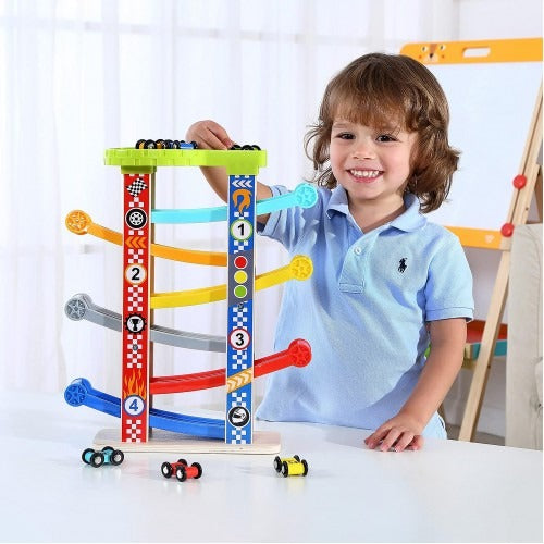 Montessori Educative Learning Wooden Car Racer Sliding Tower Activity Toy