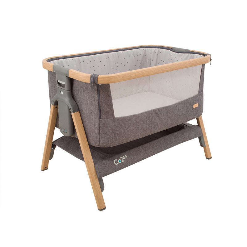 Tutti Bambini CoZee Bedside Crib - (Oak & Charcoal)+Fitted Sheet + Castor +Rocking Bar - BundelPack  (1 year warranty)