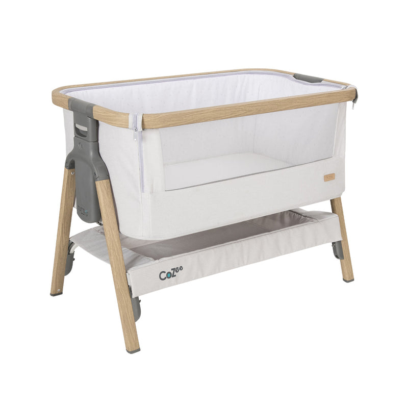 Tutti Bambini CoZee Bedside Crib - (Oak & Silver)+Fitted Sheet + Castor +Rocking Bar - BundelPack (1 year warranty)