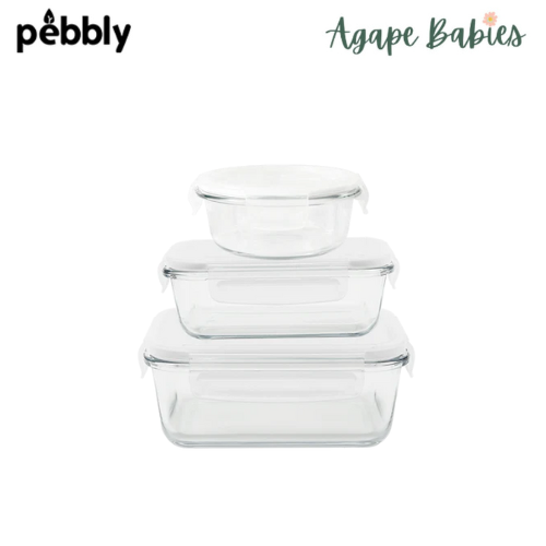 Pebbly Food Containers (3pcs) - (620ml Round/ 650ml Rectangular/ 1000ml Square)