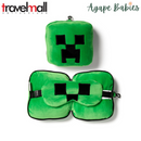 Travelmall Minecraft Creeper Shaped Plush Travel Pillow & Eye Mask Set