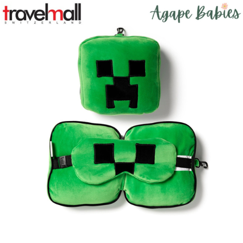 Travelmall Minecraft Creeper Shaped Plush Travel Pillow & Eye Mask Set