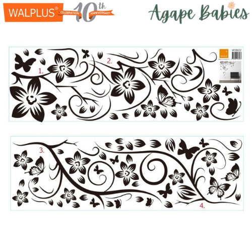 Walplus Butterflies Vine (Black) Wall Decals 30x90cm 2pcs