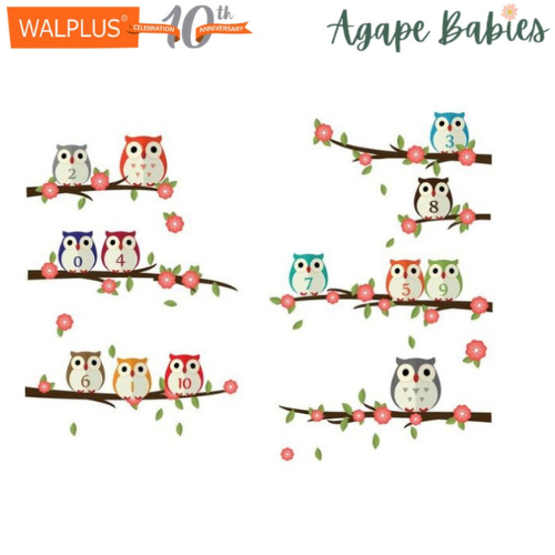 Walplus Nursery Owl Numbering Wall Decals 90x30cm 2pcs