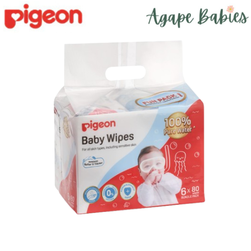 Pigeon Baby Wipes 80 Sheets 100% Pure Water 6 In 1 (SINGLE PACK) Exp: 2025