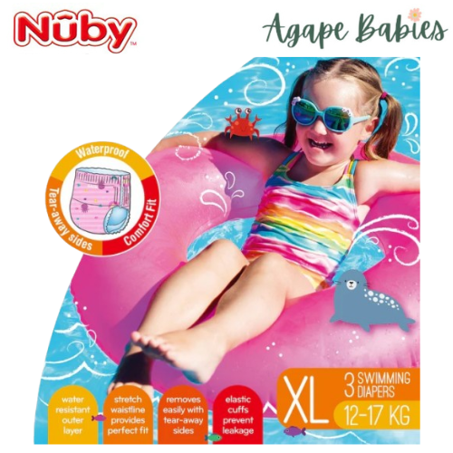 Nuby Pack of 3 Printed Swimming Nappies Extra Large - Girl