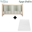 Tutti Bambini Kuba Cot Bed - Pickled Oak/Sage Weave + Foam Cot Bed Mattress 70 x 140cm (Bundle Pack)