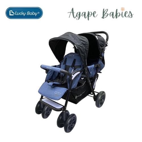 Lucky Baby City Dou™ Plus Twin Stroller - Denim  (1yr local warranty) 