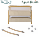 Tutti Bambini Cozee Sense Bedside Crib - Toasted Oak/Sand + Rocking Bar + CoZee Castors (Bundle pack)