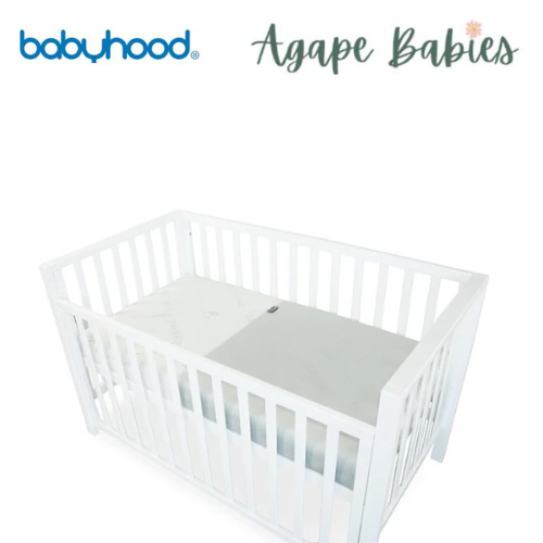 (1 yr warranty) Babyhood Classic Curve Cot  4 In 1- White + My First Innerspring - (Bundle Pack)