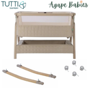 Tutti Bambini Cozee Sense Bedside Crib - Soft Walnut / Cocoa + Rocking Bar + CoZee Castors (Bundle pack)