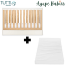 Tutti Bambini Riley Mini Cot Bed with Drawer Maple Oak/White + Foam Cot Mattress (60X120cm) - Bundle Pack