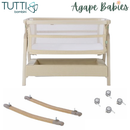 Tutti Bambini Cozee Zen Bedside Crib - Sand + Rocking Bar + CoZee Castors (Bundle pack)