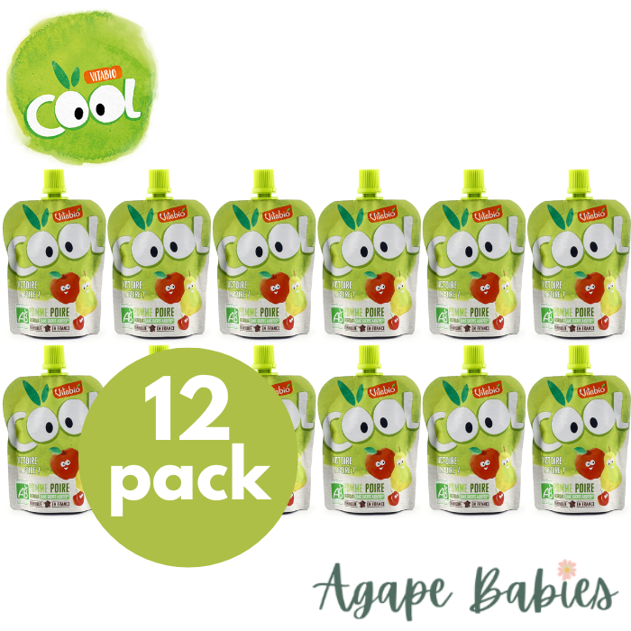 [12-Pack] Vitabio Cool Fruits Apple - Pear Organic Smoothie 90g