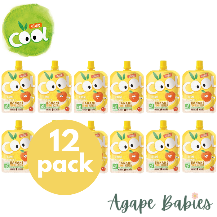 [12-Pack] Vitabio Cool Fruits Apple - Banana Organic Smoothie 90g