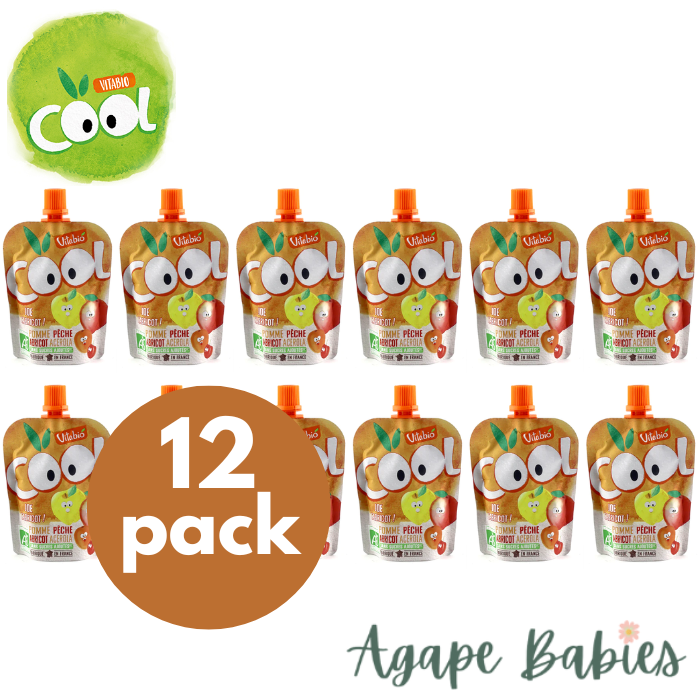 [12-Pack] Vitabio Cool Fruits Apple - Peach - Apricot Organic Smoothie 90g