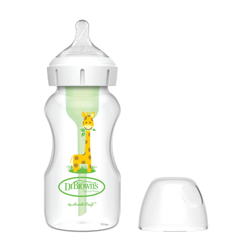 Dr Brown's 9oz/270 mL PP Wide-neck Anti-Colic Options+ Baby Bottle, w/ L2 Nipple, Giraffe, 1-Pack