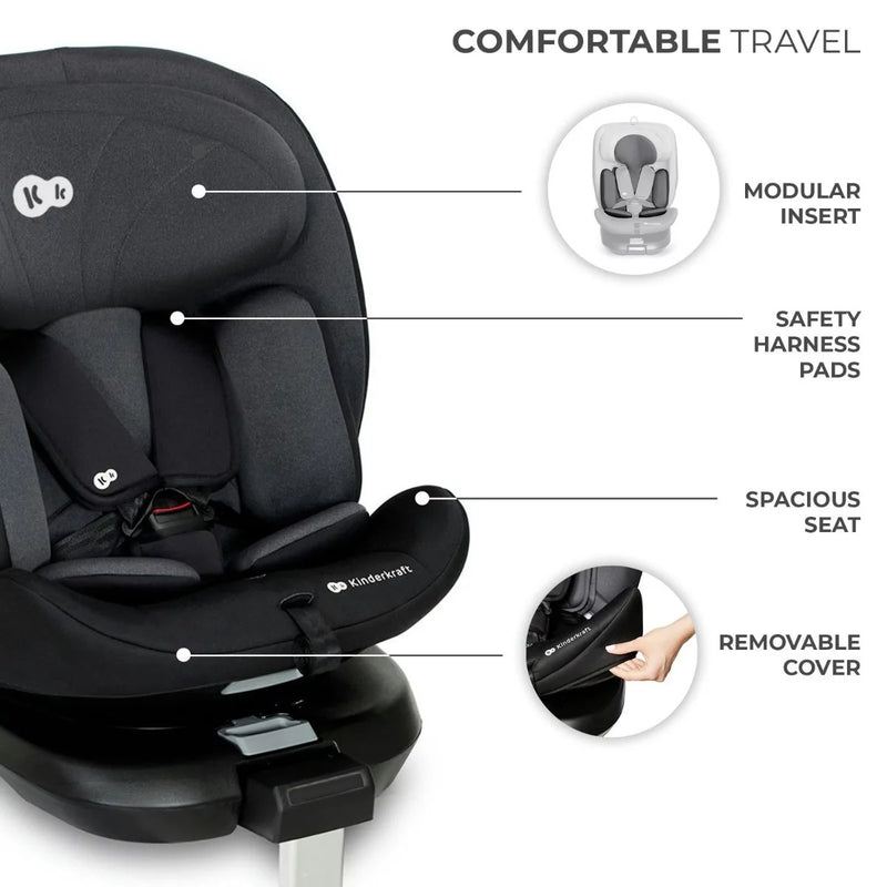 [2-Year Warranty] KinderKraft Car Seat, I-360 - Black