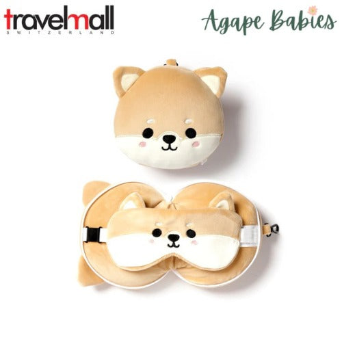 Travelmall 3D Shaped Travel Pillow & with Eye Mask Set - Shiba Inu