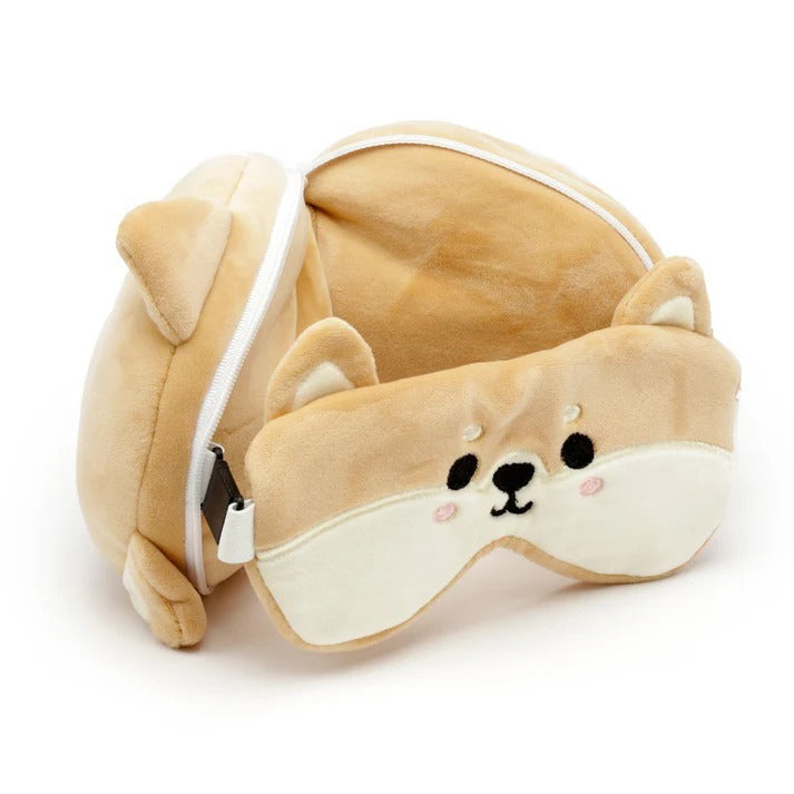 Travelmall 3D Shaped Travel Pillow & with Eye Mask Set - Shiba Inu