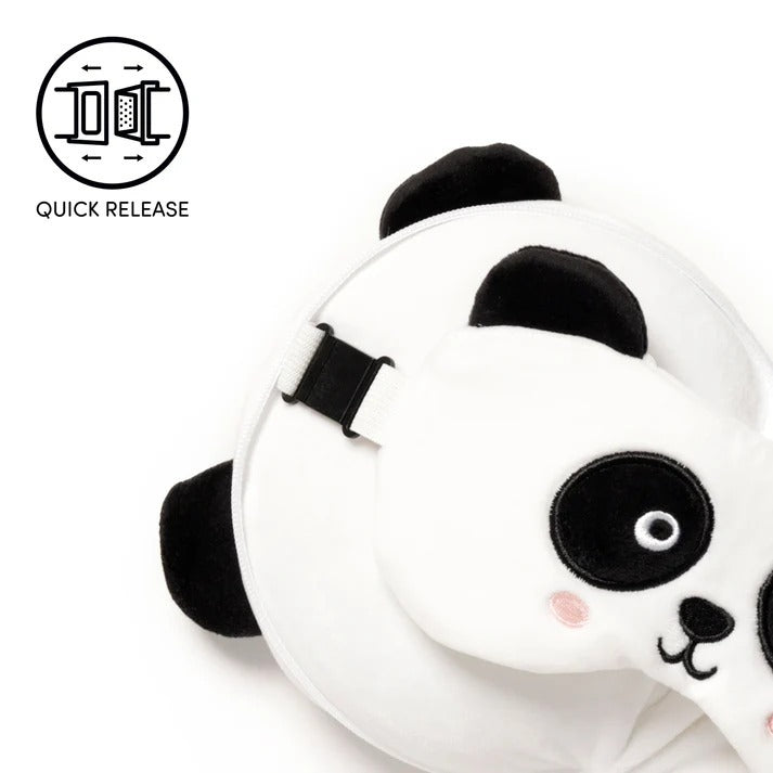 Travelmall 3D Shaped Travel Pillow & with Eye Mask Set - Panda