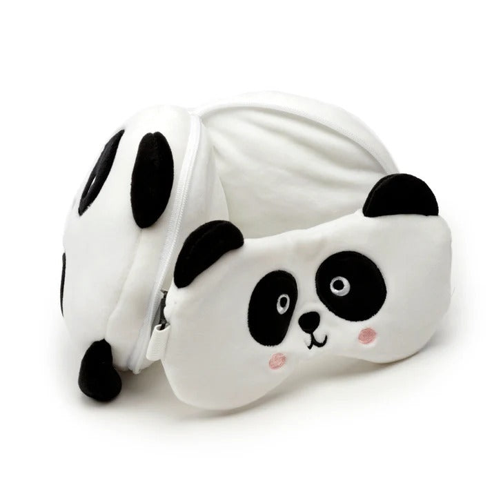 Travelmall 3D Shaped Travel Pillow & with Eye Mask Set - Panda