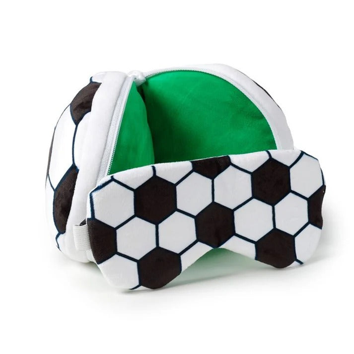 Travelmall 3D Shaped Travel Pillow & with Eye Mask Set - Football