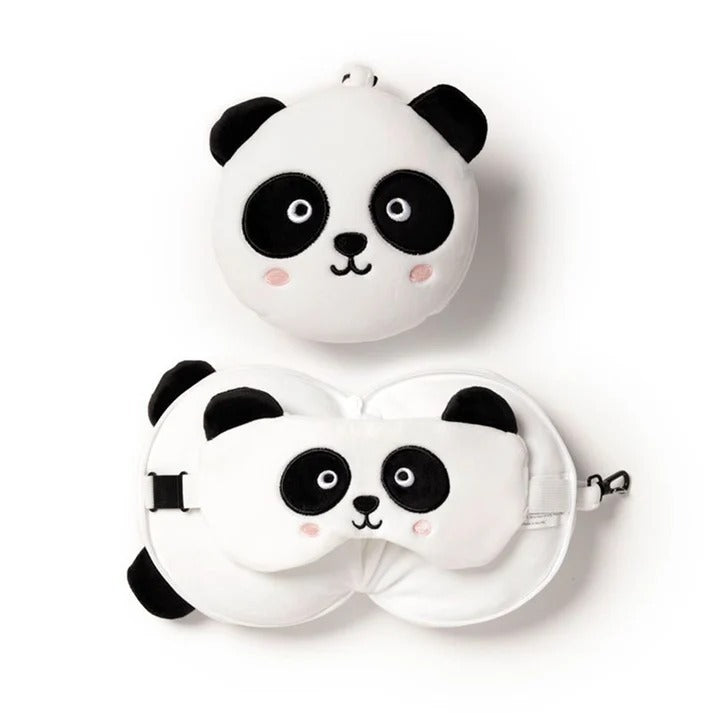 Travelmall 3D Shaped Travel Pillow & with Eye Mask Set - Panda