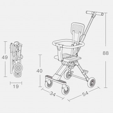 PlayKid Easi 2 Way Baby Cabin Stroller Rider/Walker - White Rainbow