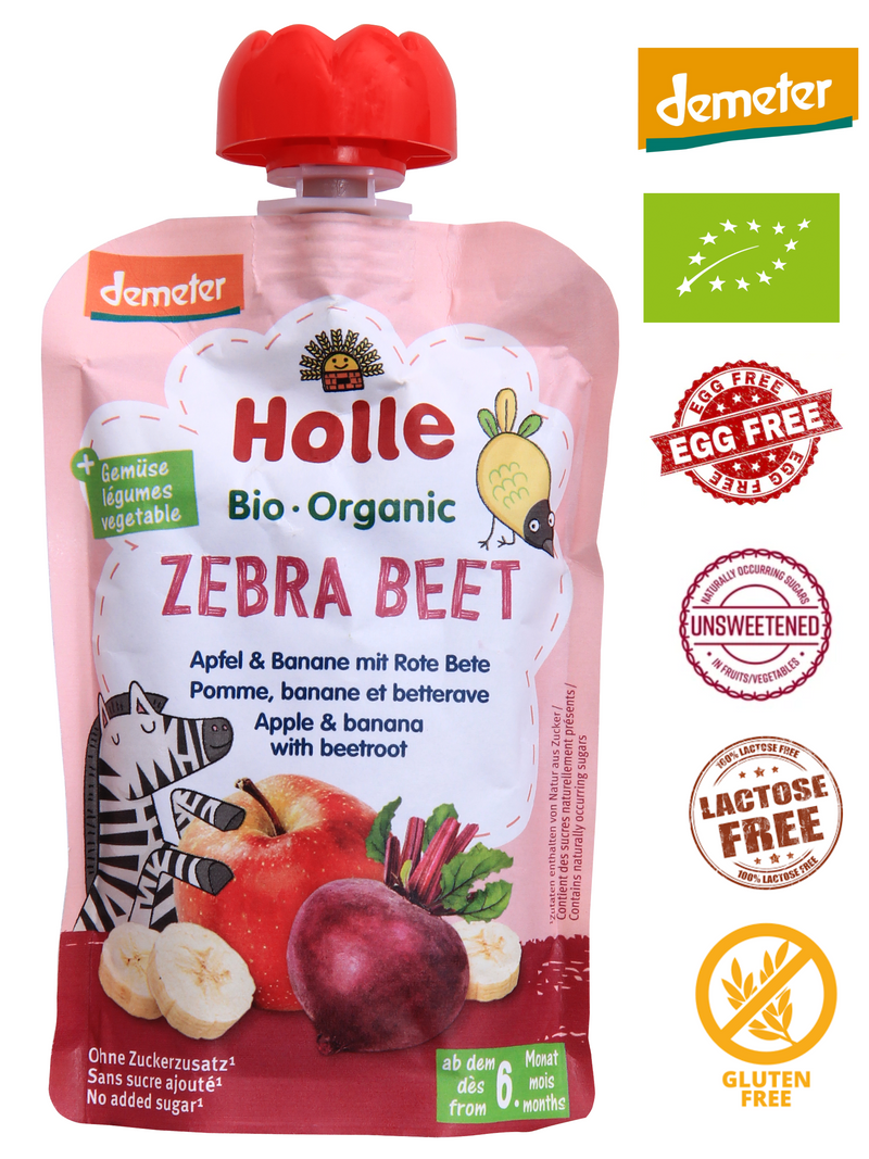 (Bundle of 6) Holle Organic Pouch - Zebra Beet , Apple & Banana with Beetroot 100g - From 6 Months