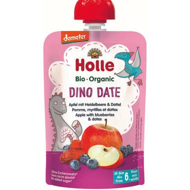 (Bundle of 6) Holle Organic Pouch - Dino Date - Apple with Blueberries & Dates 100g - From 6 Months