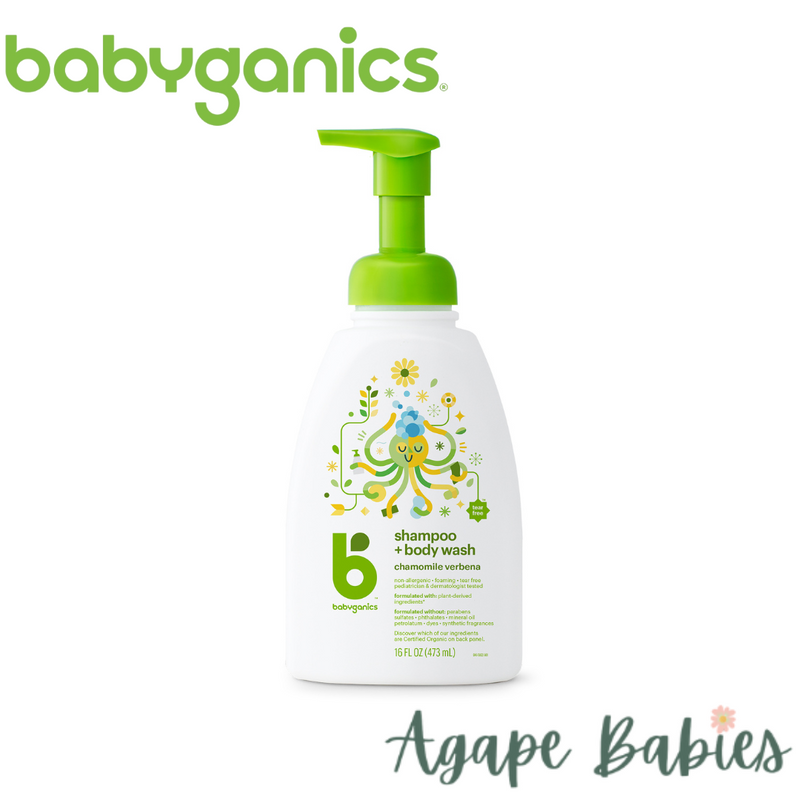 Babyganics shampoo + body wash chamomile verbena 473ml Exp: