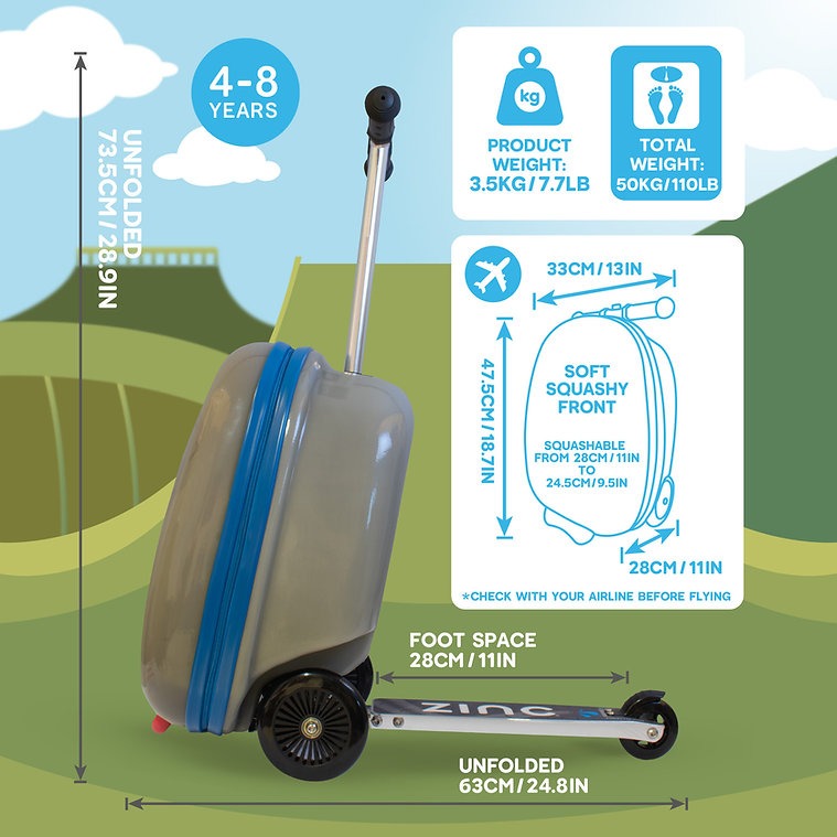 Zinc Flyte Scooter Suitcase Children's Luggage - Eddie The Elephant