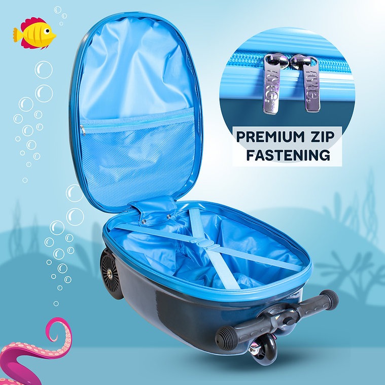 Zinc Flyte Scooter Suitcase Children's Luggage - Stormy The Shark