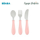 Beaba Stainless Steel Training Cutlery Knife / Fork / Spoon - Old Pink