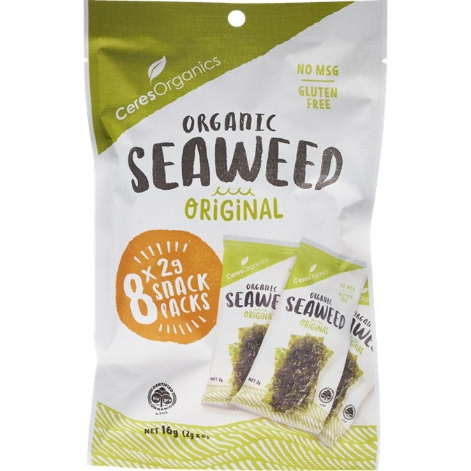 [3 Pack] Ceres Organics Organic Roasted Seaweed Multipack, ( 8 x 2g )